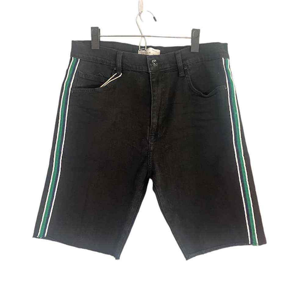 Zara Denimwear Black Green Side Panel Cotton Blend Denim Jean Shorts Men Sz 32